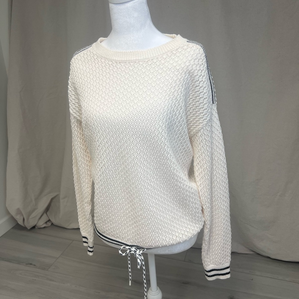Lou‎ & Grey Women's Cream Open Knit Sweater with Black Accents Sz L